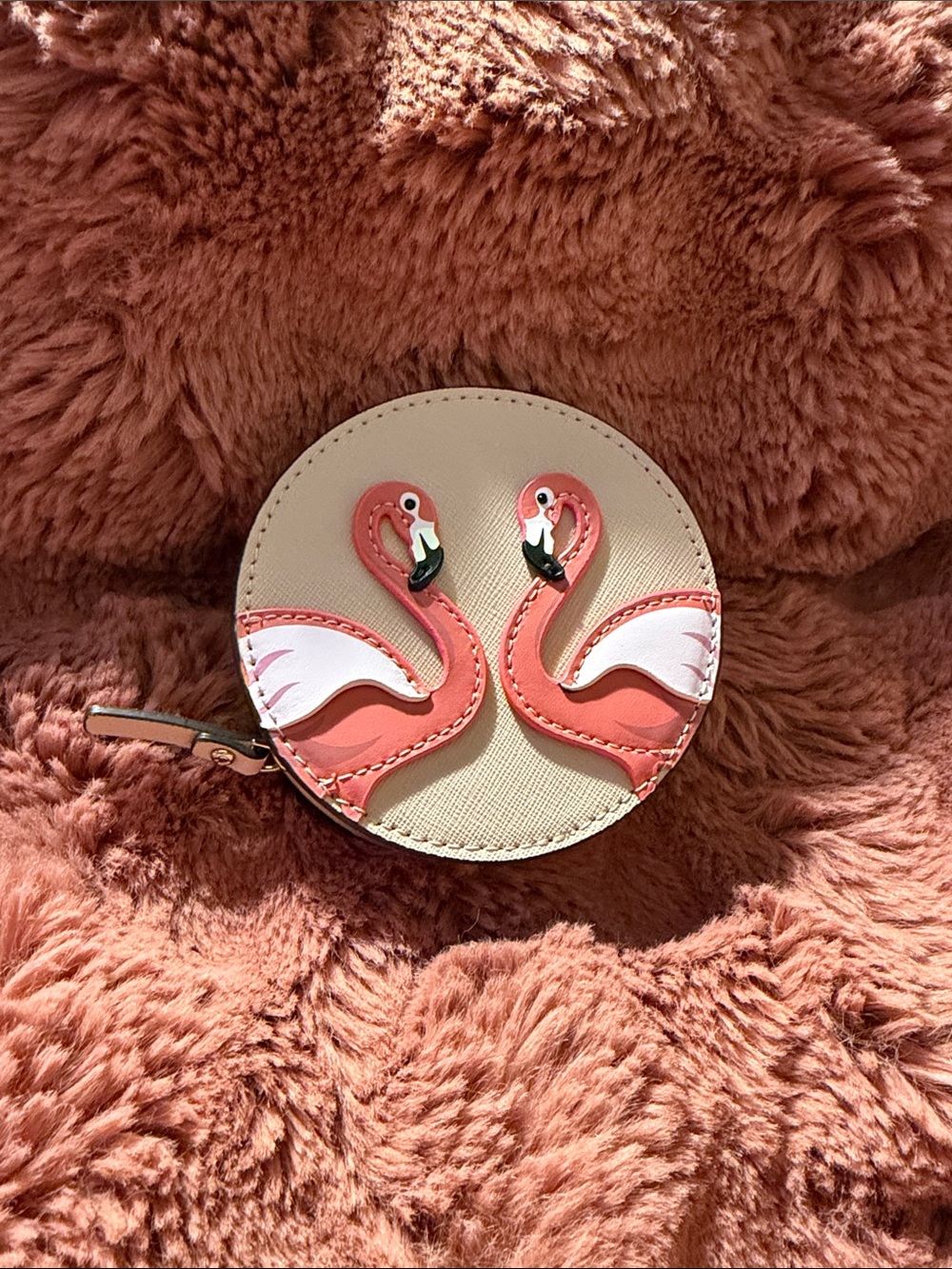 Beige & Pink Flamingo Round Coin Purse